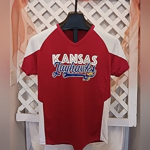 Augusta sportswear women's v-neck Kansas Jayhawk polyester short sleeve shirt